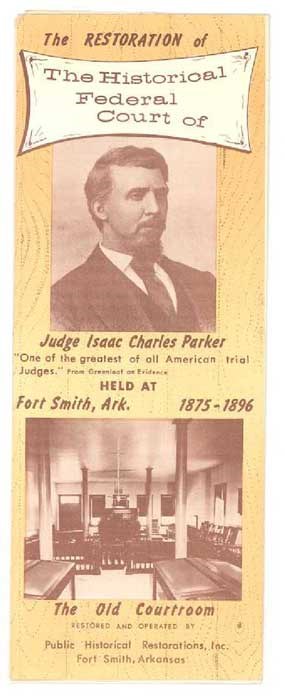 front of 1950s brochure showing courtroom and picture of Judge Parker