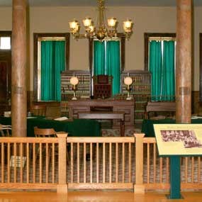 interior of courtoom as it looks today with Judge's bench in center of wall