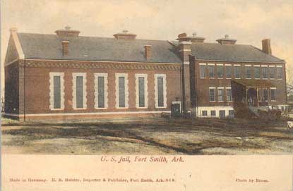 postcard showing jail wing on left and former courthouse building on right