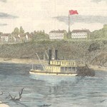 Steamboat on Arkansas River with fort in background