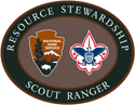 the NPS arrowhead & BSA flor-de-li in a black circle: RESOURCE STEWARDSHIP SCOUT RANGER