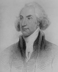 a sketch of a man in a powdered whig. He has high eyebrows, a nice coat on, and a distinct looking nose. a sketch of a man in a powdered whig. He has high eyebrows, a nice coat on, and a distinct looking nose.