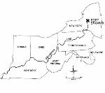 a map of the 13 colonies with a thick black line down the Appalachians separating native from colonial lands