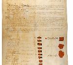a tan and fading paper with hand written script and re ink seals on it