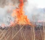 an orange glowning fire in a field burns a building to ash