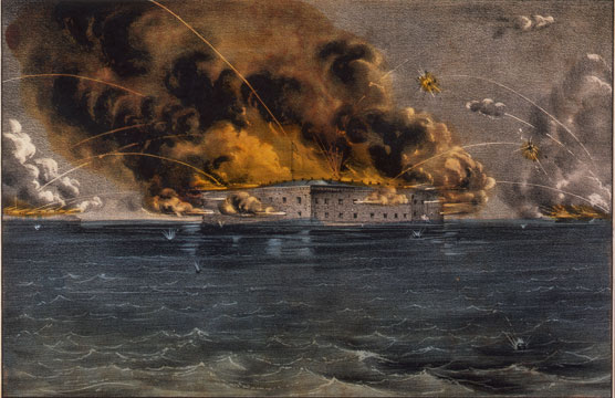 Currier and Ives lithograph of Fort Sumter depicting the opening bombardment of the Civil War on April 12, 1861.