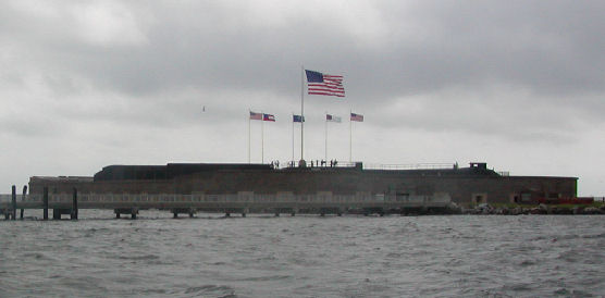 Flags flying over Fort Sumter