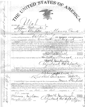Image of the 1897 reenlistment papers of Sgt. Mack Stanfield