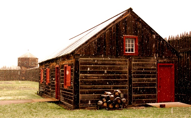 the reconstructed carpenter shop in early snow