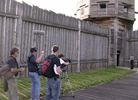 Image of a Travel Channel film crew in the fort.
