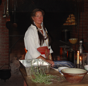 Volunteers demonstrate nineteenth century lifeways in many buildings at Fort Vancouver, including the Kitchen.