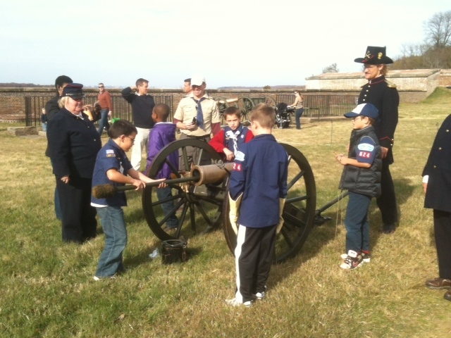 St. Anne's Church Boy Scout Pack 624, Arlington, VA ,drilling on the mountain howitzer.