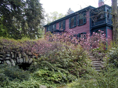 Looking up at the Olmsted house from the Hollow
