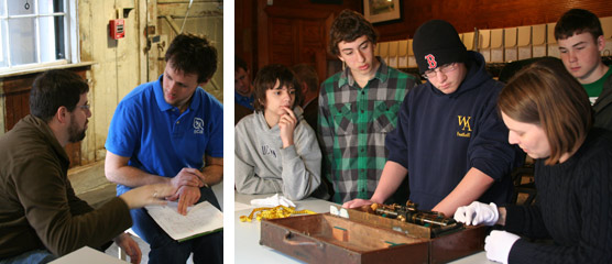 A collage of two photos of volunteers working at the site. 