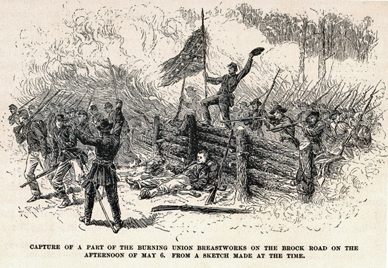 Sketch of Confederates capturing trenches along Brock Road