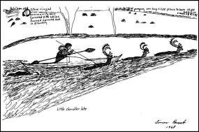 Drawing by Simon Paneak of caribou drive at Little Chandler Lake (Gates of the Arctic National Park & Preserve Archives, Catalog No. GAAR-16791)