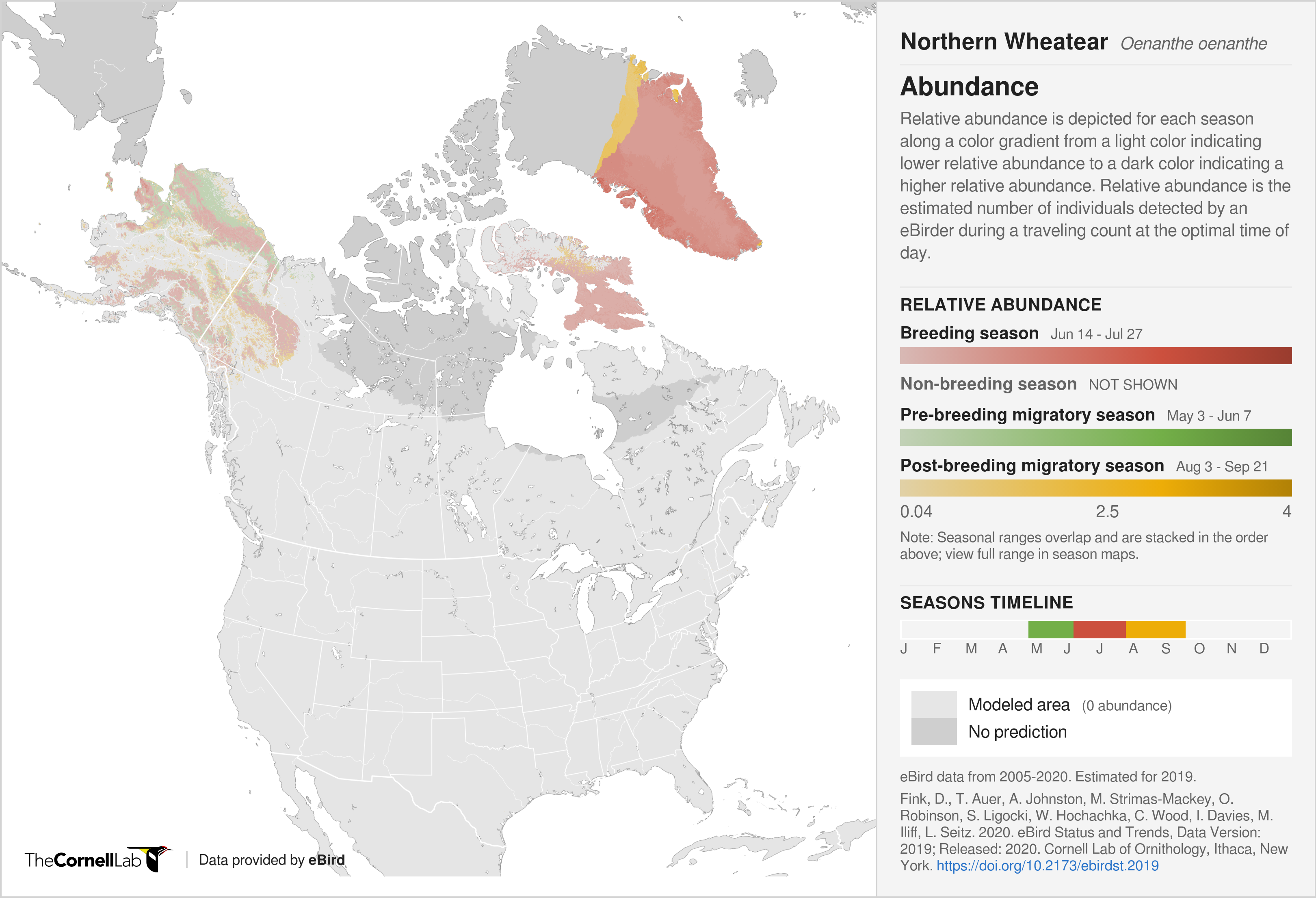Map showing abundance of Northern Wheatear in Alaska