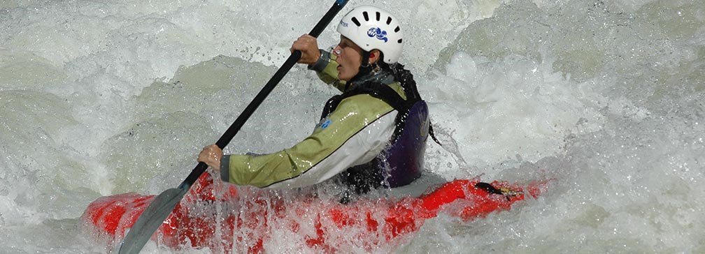 close-up of a kayaker in whitewater