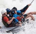 Hanging on while rafting on the Gauley.
