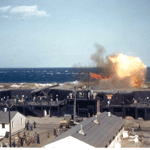 Fort Hancock's 9 gun battery firing, 1941.