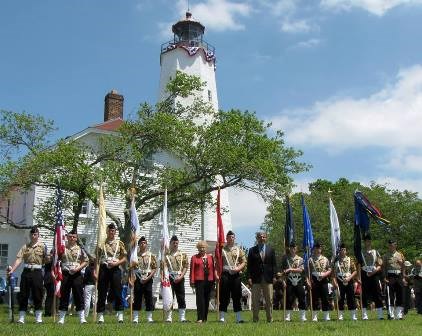MAST Color Guard with NJ Senator Joseph Kyrillos and Monmouth County Freeholder Lillian Burry at the 250th anniversary of the lighting of the Sandy Hook Lighthouse.