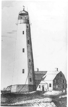 The first known engraving of the Sandy Hook Lighthouse, 1790.