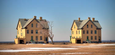 Two historic structures on Officers Row, Fort Hancock.
