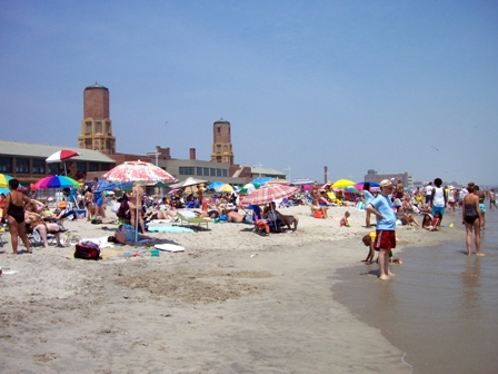 Beach at Jacob Riis Park, Queens. Parking fees at Riis and at Sandy Hook, New Jersey, will be waived Thursday, August 25.