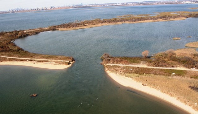 The West Pond at Jamaica Bay Wildlife Refuge, a manmade freshwater pond popular for its circular trail, remains breached after the storm.