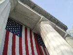 Flags at Grants Tomb during Sunset