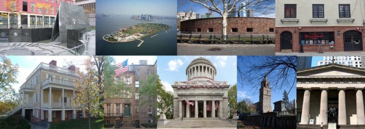 Collage of images for the nine Manhattan Sites
