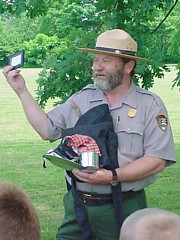 Explaining soldier items.