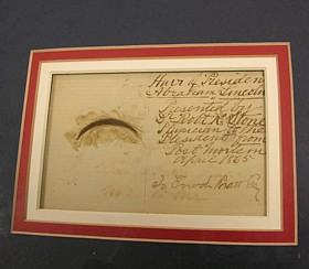Framed lock of Lincoln's hair.