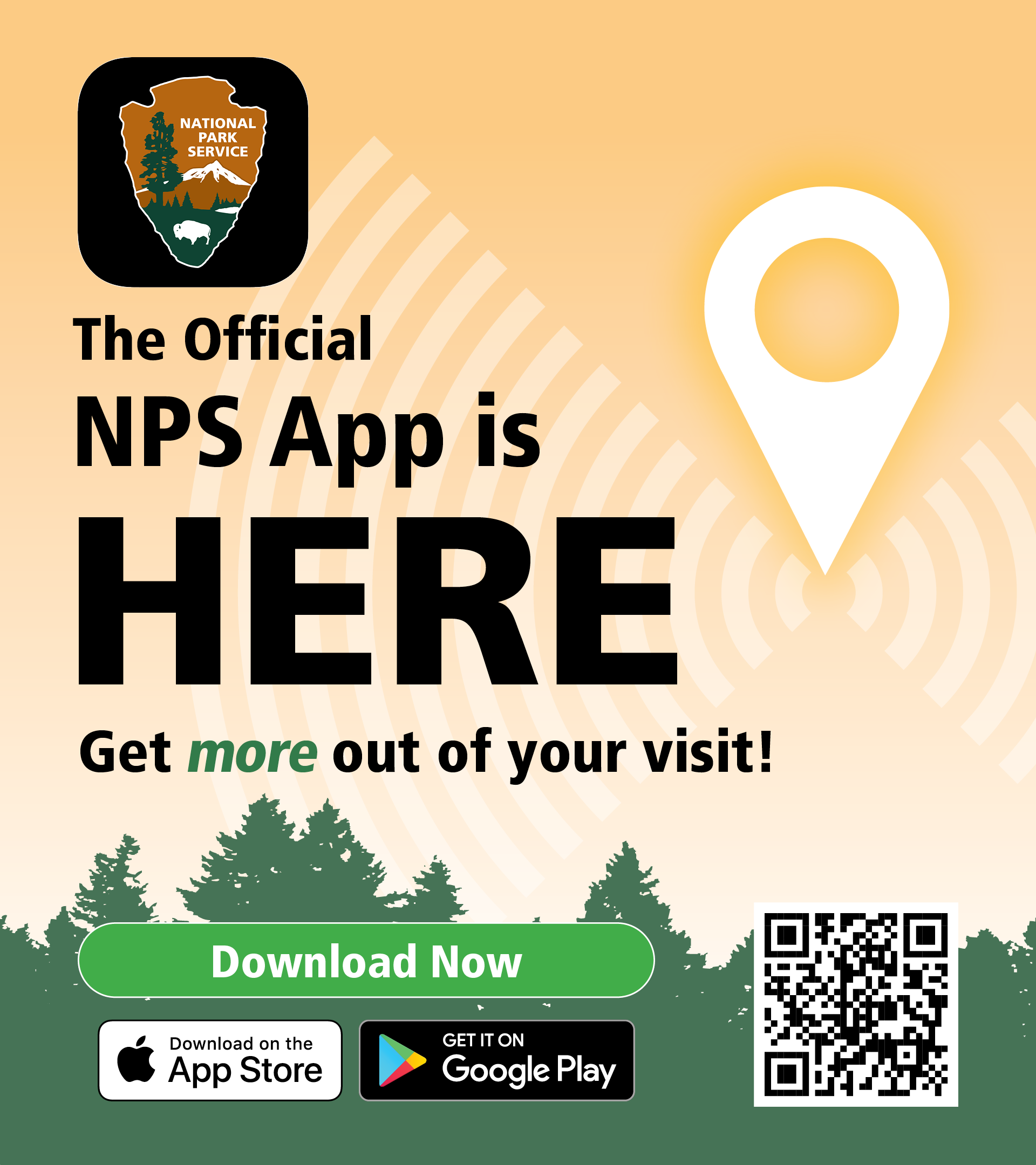 An image with the wording "The official NPS App is here!"