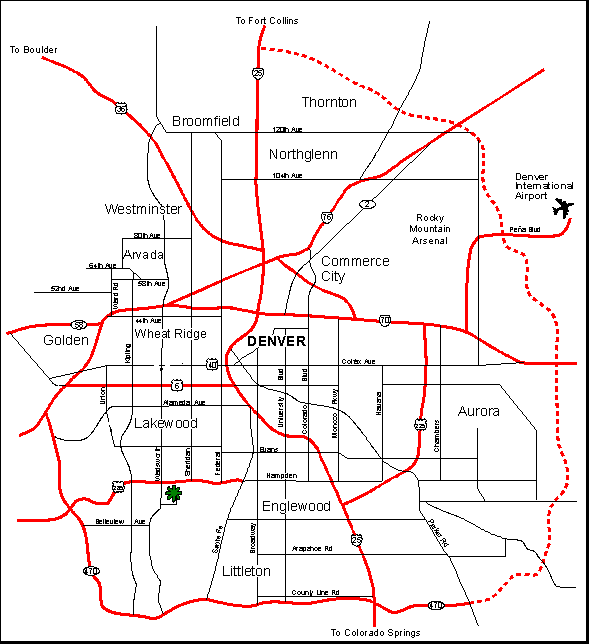 Graphic map of directions to Academy Place from DIA