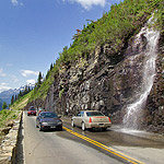 Picture of cars near the Weeping Wall on the Going-to-the-Sun Road