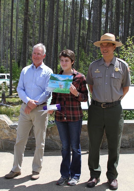 2015 Art Contest Winner with Glacier National Park Superintendent Jeff Mow and Glacier Conservancy CEO Mark Preiss
