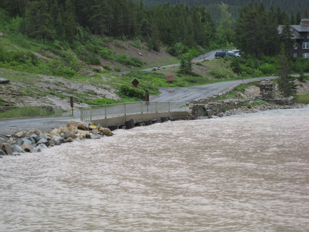 Rising water at Swiftcurrent Bridge at Many Glacier on Wednesday, June 19 2013