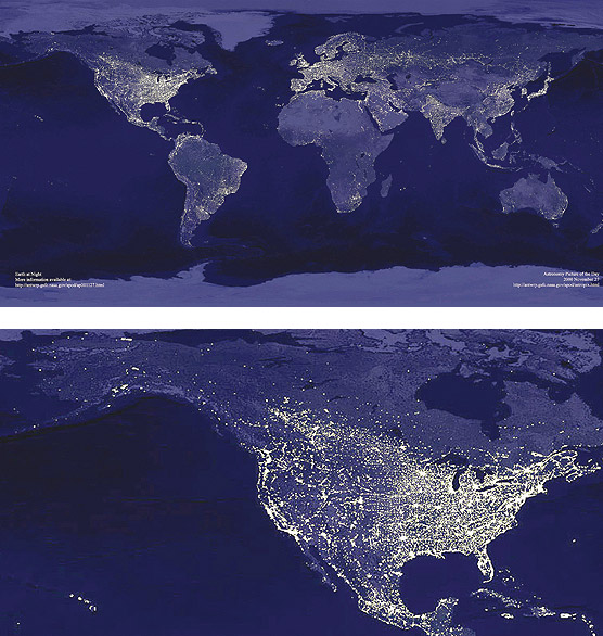 Pictures of Earth and the United States at night