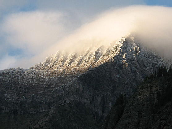 Picture of fresh snow on a mountain peak