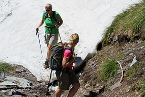 Picture of hikers on a snow field