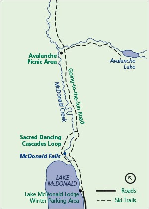 Ski trails along Upper McDonald and Avalanche Creeks