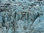 Cylindrical pinnacles of ice at glacier face