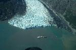 Aerial view of cruise ship at Margerie Glacier