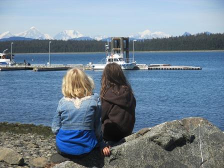 Two girls look out at Glacier Bay