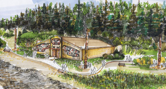 Artist rendition of the future tribal house in Bartlett Cove.