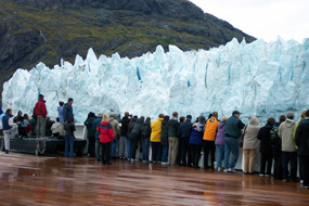 cruise ship visitors gazing at glacier