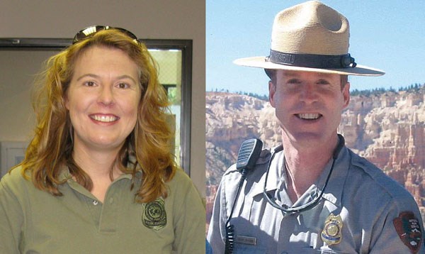 Headshots of Park Rangers Laurie Axelson and Brent McGinn.