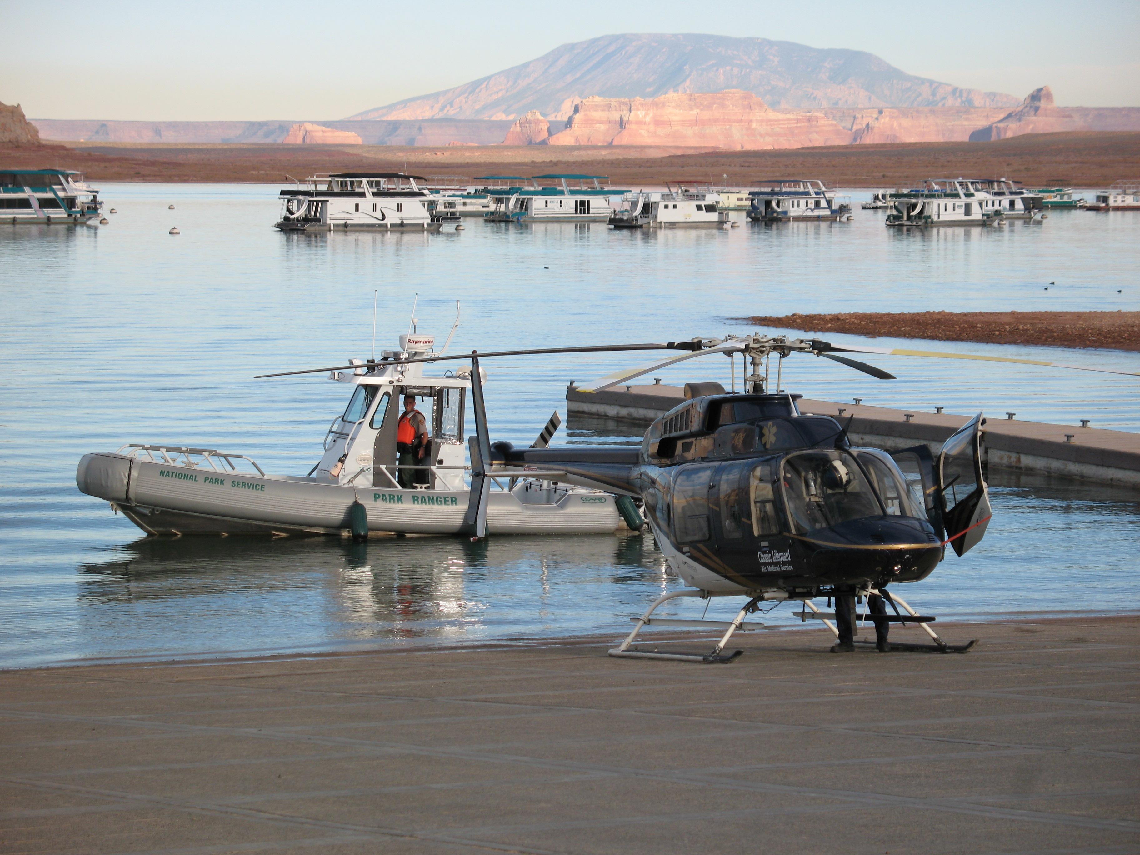 boat and helicopter