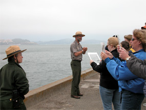 Class using magic windows at Fort Point Pier